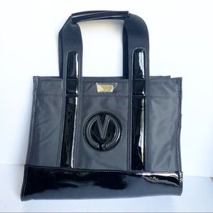 Ming Wang Black Patent Nylon Canvas Tote